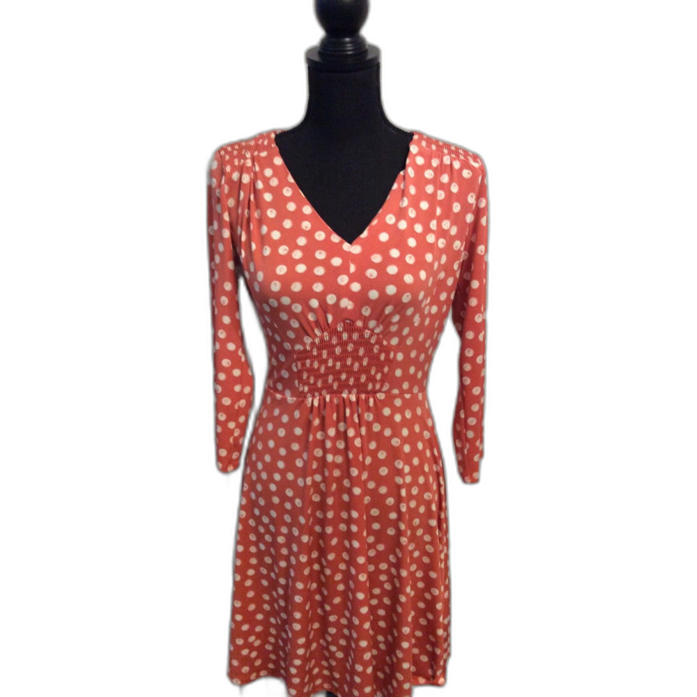 Maggy London Polka Dot 3/4 sleeve V Neck Dress Size 2